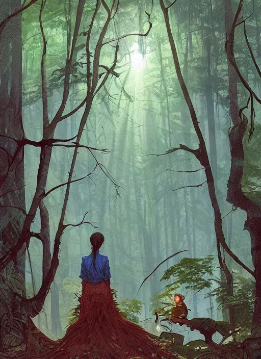 Image similar to technology in the woods gorgeous lighting, sunbeams blue sky, lush forest foliage painting by chiara bautista and beksinski and norman rockwell and greg rutkowski weta studio, and lucasfilm