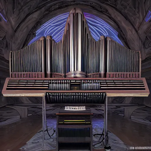 Prompt: pipe organ album art, unreal engine 5 render, in the style of vincent di fate and goya and alan lee, intricate, hyper detailed, dark smoke, dramatic lighting