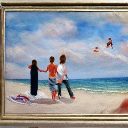 Image similar to family on the beach, early twenty century, hand painted photo