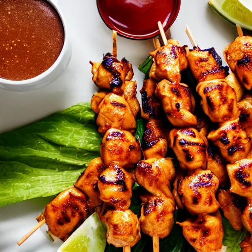 Prompt: a professional photo of chicken satay