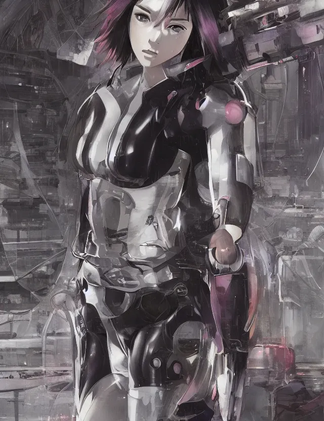 Image similar to a fullbody portrait of motoko kusanagi the major ghost in the shell : : stand alone complex, under repairs, maintenance : : by ilya kuvshinov, rossdraws, artgerm, sola digital arts, anti aliasing, raytracing : :