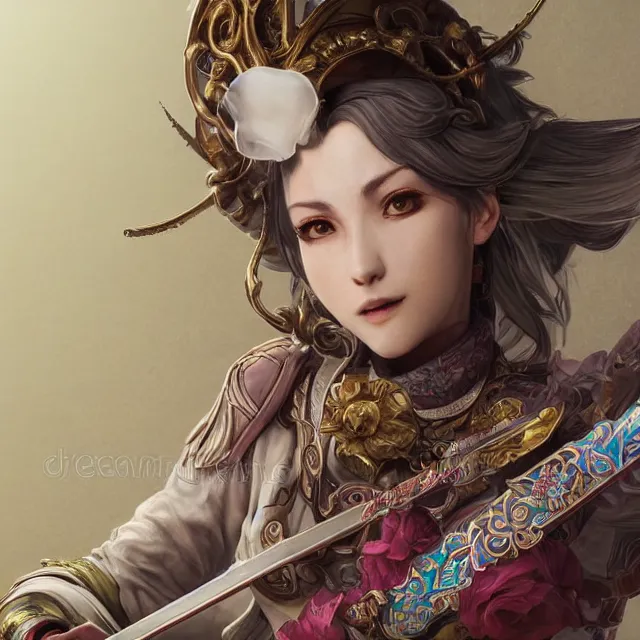 Image similar to the portrait of neutral good colorful female cleric bard as absurdly beautiful, gorgeous, elegant, skinny gravure idol, an ultrafine hyperdetailed illustration by kim jung gi, irakli nadar, intricate linework, sharp focus, bright colors, octopath traveler, final fantasy, unreal engine 5 highly rendered, global illumination, radiant light, detailed and intricate environment