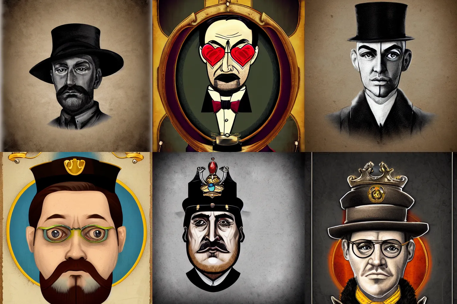 Prompt: face portrait of a king with a monocle, dieselpunk art style, hearts of iron portrait, dark background, artstudio, high quality, digital art