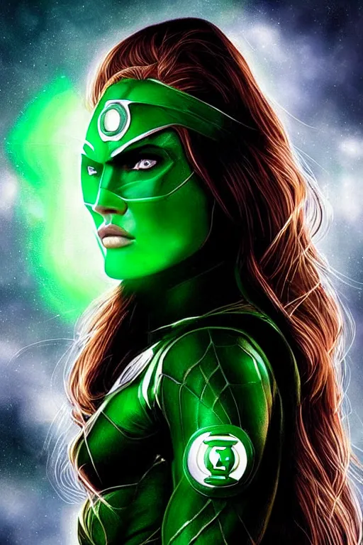 Image similar to Majestic and regal portrait of Megan Fox female Green Lantern, DC universe, Perfect face, beautiful, intricate, epic, elegant, menacing, fantasy, highly detailed, digital painting, hard focus, beautiful volumetric lighting, epic light, ultra detailed, by Leesha Hannigan, Ross Tran, Thierry Doizon, Kai Carpenter, Ignacio Fernández Ríos