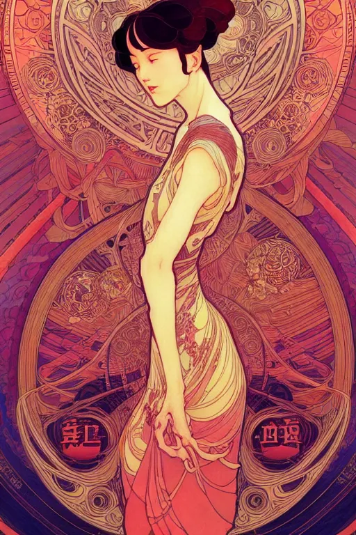 Image similar to a beautiful hyperdetailed character design 4 k wallpaper illustration of a huge reddish phoenix, victo ngai style, alfons mucha ， from china, style of studio ghibli, denoise, deblurring, artgerm, xision, james jean, ross tran, chinese style