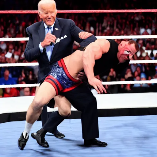 Image similar to joe biden wrestling john cena at wwe