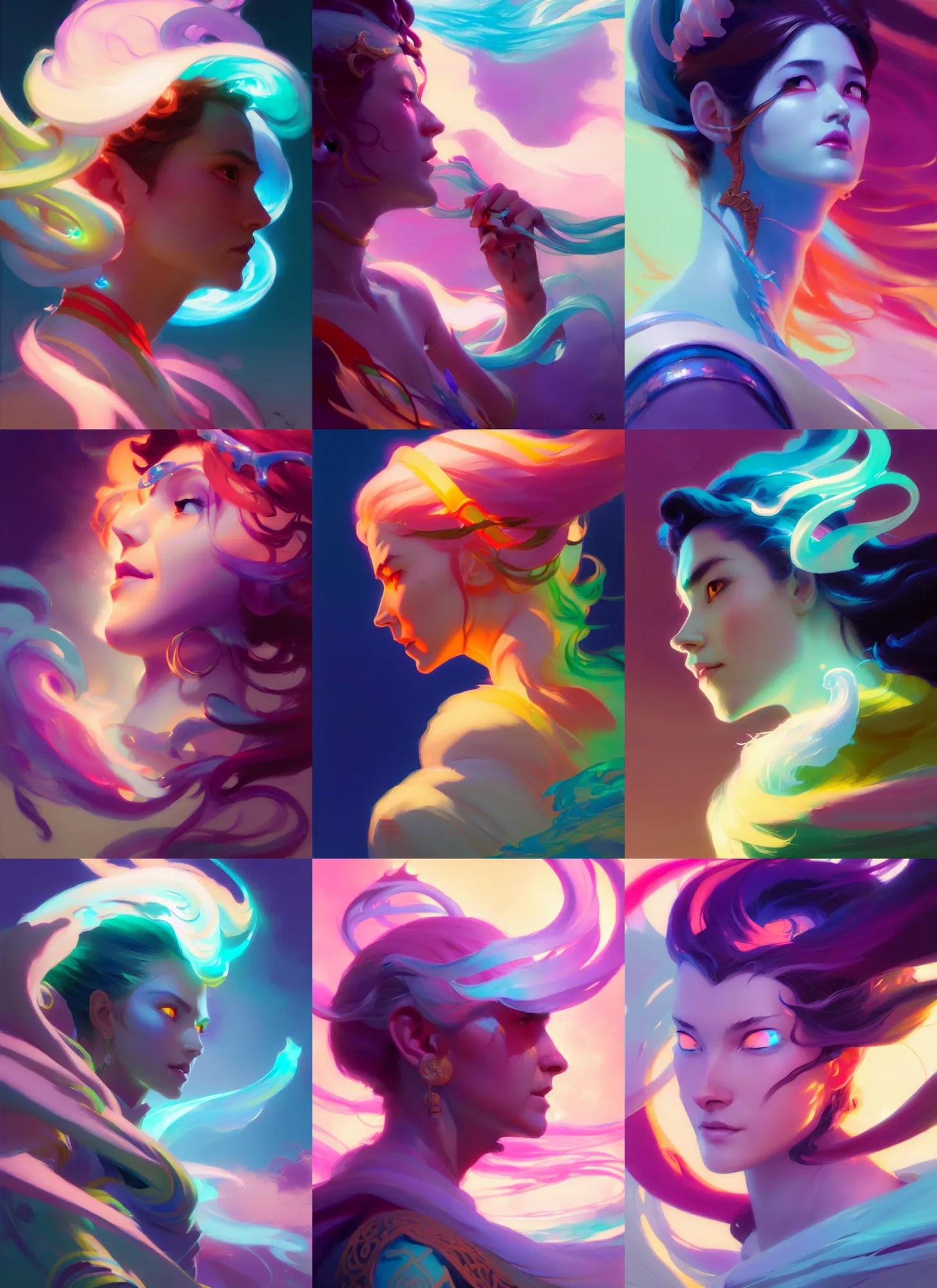 Prompt: side profile, gul'dan, dota, luminescent, colorful swirly magic ripples, pastel colors, by greg manchess, huang guangjian, sachin teng, greg rutkowski, jesper ejsing, ilya kuvshinov