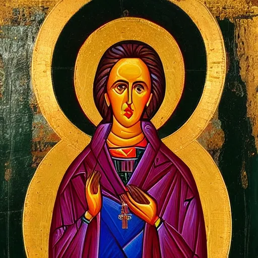 Image similar to A Byzantine icon of Margaret Thatcher, highly detailed, colorful, British museum