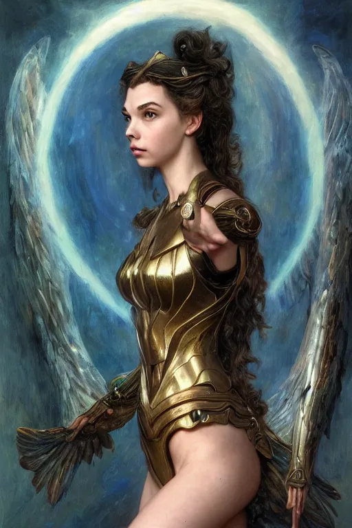 Image similar to Mystical Valkyrie, Gal Gadot, hybrid, Anya Taylor-Joy, Portrait of a beautiful female Reptilian warrior, Regal, Realistic, Refined, Detailed Digital Art, Josephine wall, Oil Painting, William-Adolphe Bouguereau, Art Frahm, Esao Andrews, Steampunk, Walt Disney (1937), Highly Detailed, Cinematic Lighting, Unreal Engine, 8k, HD