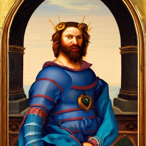 Prompt: a renaissance style portrait painting of Poseidon