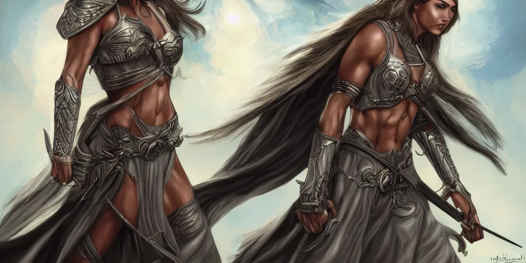 Image similar to female angel warrior. digital art, detailed by magali villeneuve