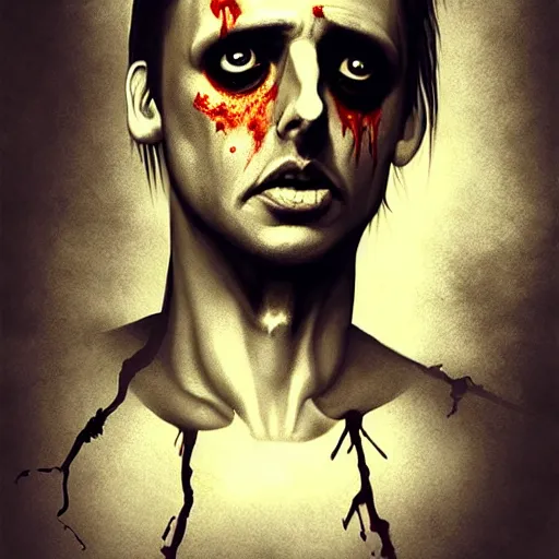 Image similar to young and handsome matt bellamy as a zombie, 7 days to die zombie, gritty background, fine art, award winning, intricate, elegant, sharp focus, cinematic lighting, digital painting, 8 k concept art, art by michael hussar, art by brom, art by guweiz and z. w. gu, 8 k