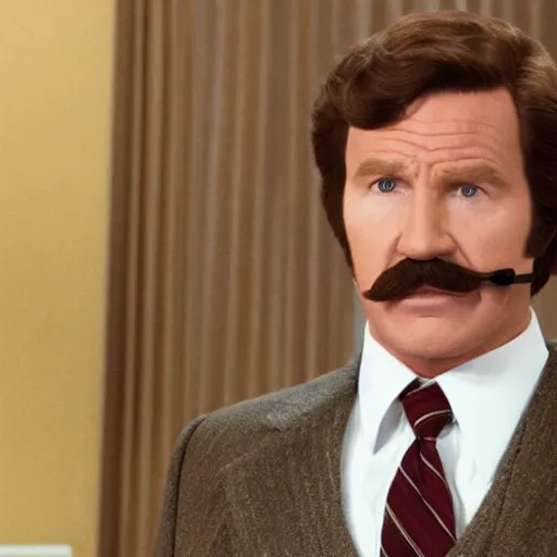 Prompt: a movie still of Alex Trebeck as Ron Burgundy in a new movie Anchorman 3