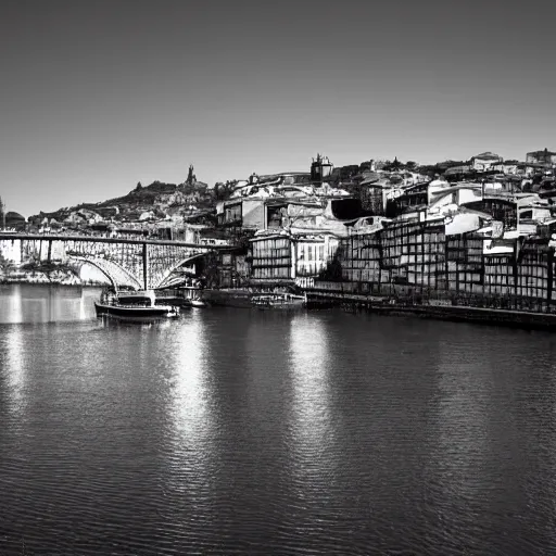 Prompt: porto in portugal photographed by ansel adams