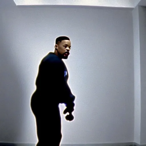 Prompt: will smith slapping a wall with his giant hand. training montage, movie still, cinematic lighting, 3 5 mm film.