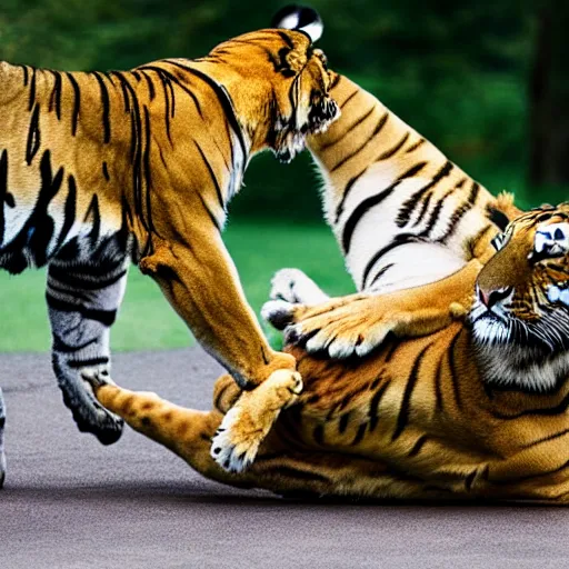 Image similar to tiger fighting a lion