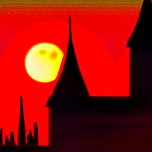 Image similar to gothic building under red sun eclipse from berserk