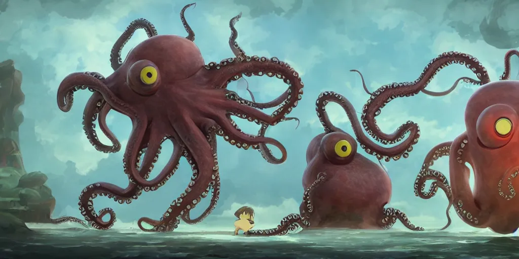 Prompt: character design, concept art, anthropomorphic octopus, unreal engine, by studio ghibli,