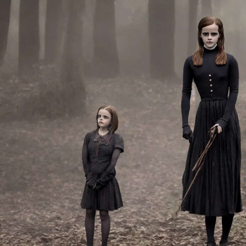 Image similar to emma watson as wednesday addams, movie still, 8 k,