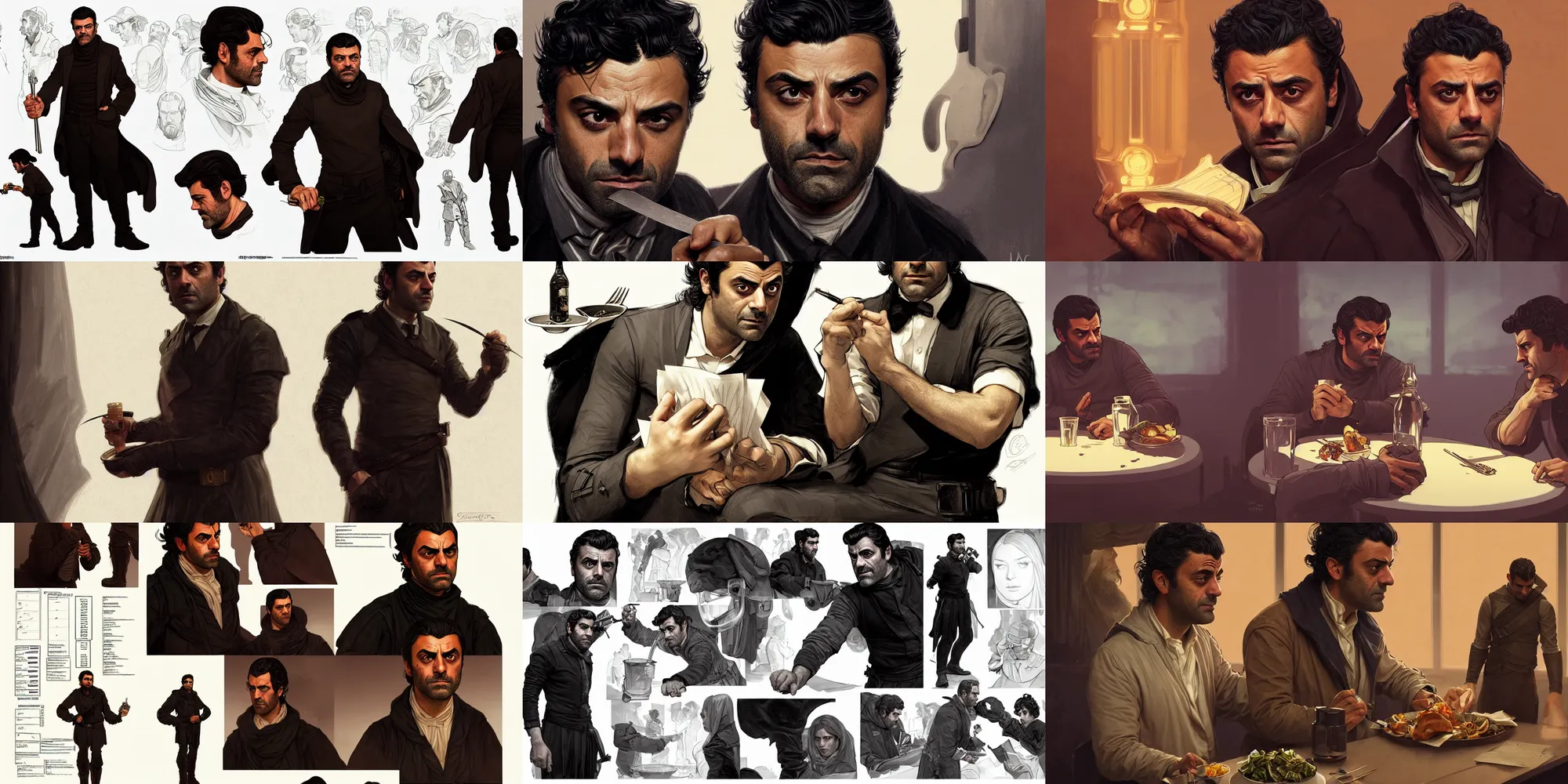 oscar isaac eating dinner, character sheet, character | Stable ...