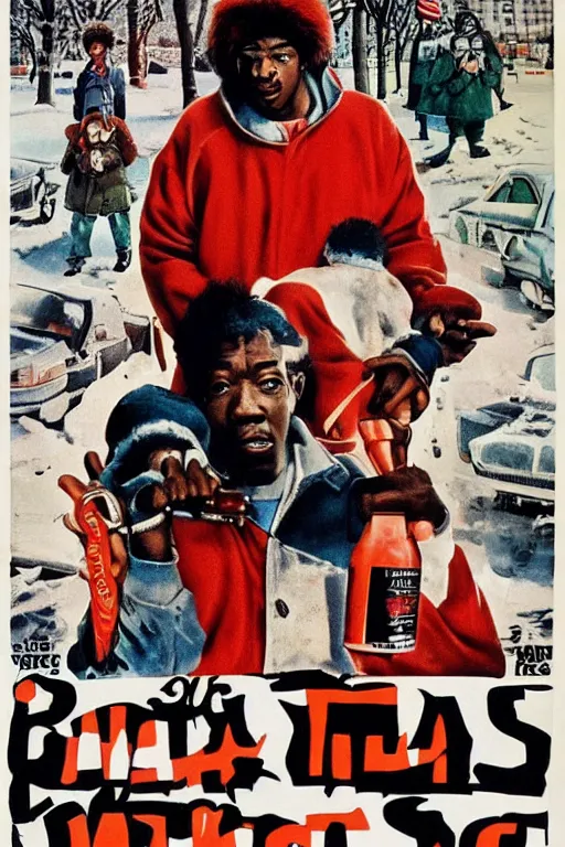 Image similar to poster the movie 1 9 8 8 ussr don't be a menace to south central while drinking your juice in the hood, perfect symmetrical eye, soviet russian winter fur hat with earflaps ushankas vodkra kremlin babushka