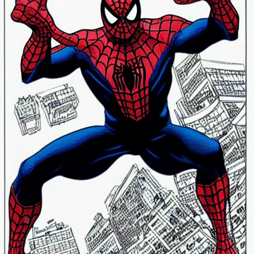 Image similar to Spiderman, half symbiote drawn by Geof Darrow