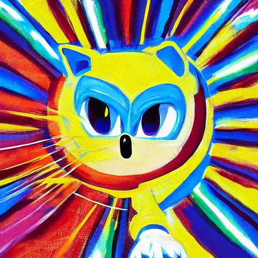 Prompt: sonic the hedgehog as imagined by peter max