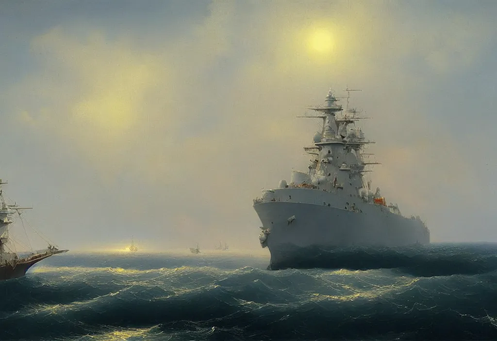 Prompt: us navy ship close up by ivan aivazovsky