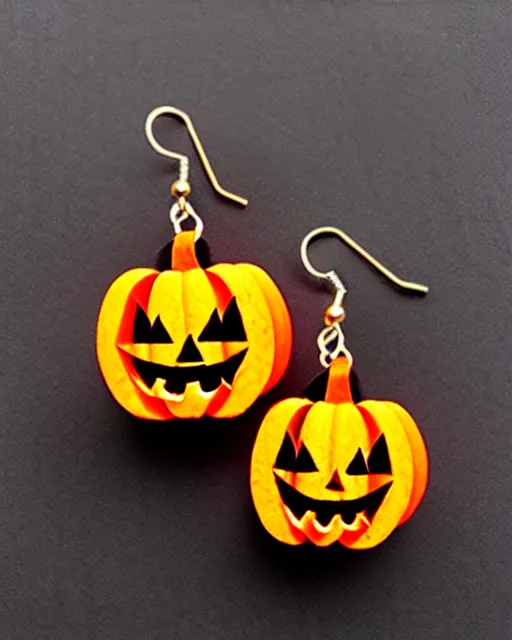 Image similar to spooky jack'o'lantern, 2 d lasercut earrings,