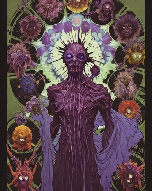 Image similar to the platonic ideal of flowers, rotting, insects and praying of cletus kasady carnage thanos dementor wild hunt doctor manhattan chtulu nazgul mandala ponyo davinci, d & d, fantasy, ego dissolution, scary, decay, dmt, art by artgerm and greg rutkowski and alphonse mucha and giuseppe arcimboldo