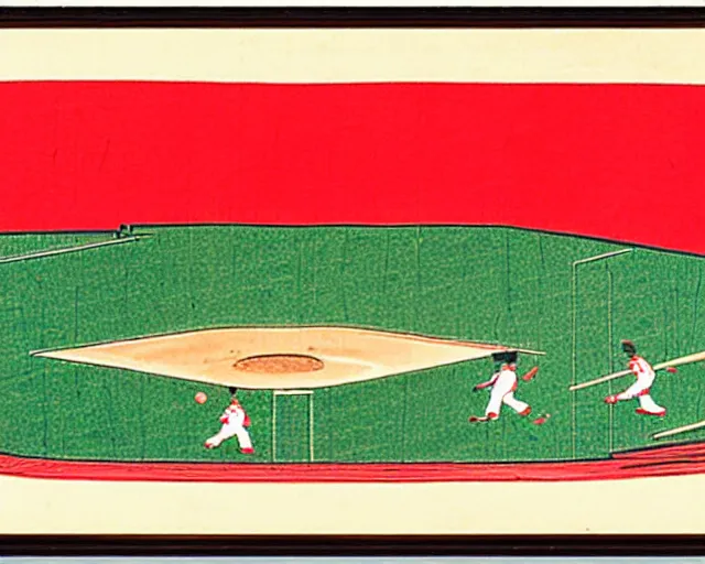 Image similar to ukiyo - e portrait of fenway park, green monster wall in left field, boston red sox