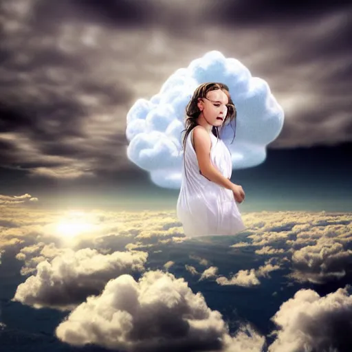 Prompt: goddess wearing a cloud fashion on the clouds, photoshop, colossal, creative, giant, digital art, photo manipulation, clouds, sky view from the airplane window, covered in clouds, girl clouds, on clouds, covered by clouds, a plane