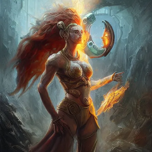Prompt: Diaper Imbued with the Power of Fire, armored goddess, fantasy, magic, digital art, professional art by Seb McKinnon and WLOP and artgerm, illustration