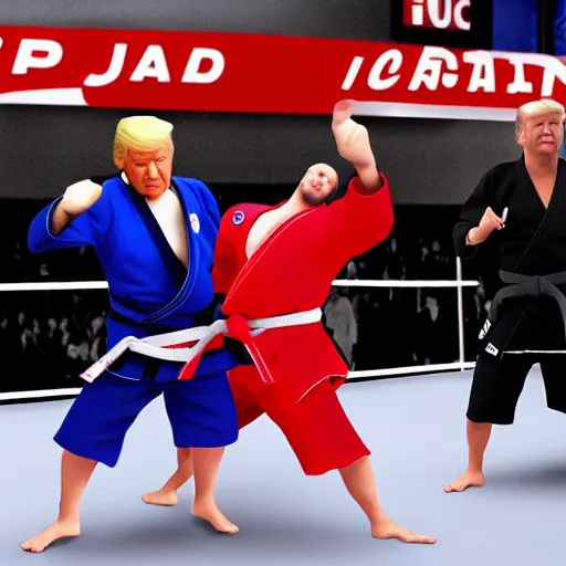 Image similar to !dream donald trump as a jiujitsu fighter wearing a gi