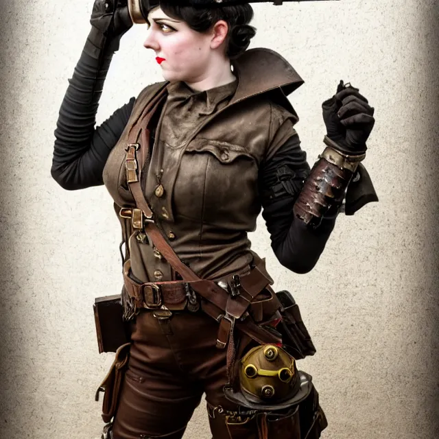 Image similar to full length photo of a very beautiful female dieselpunk warrior, 8 k, hdr, smooth, sharp focus, high resolution, award - winning photo