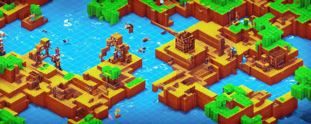 Prompt: isometric pixel voxel art pirates battle high details beautiful aesthetic