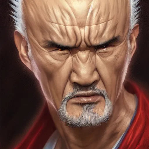 Image similar to Heihachi Mishima from Tekken, calm expression, spiky side hair, closeup character portrait art by Donato Giancola, Craig Mullins, digital art, trending on artstation