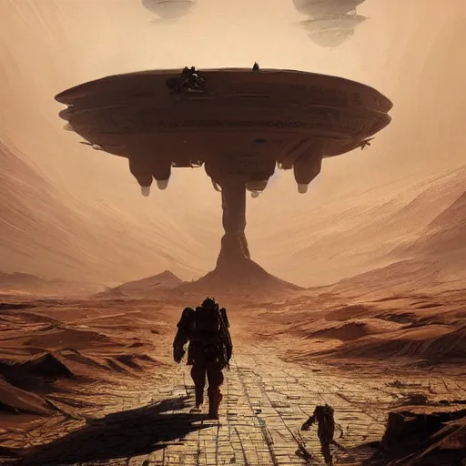 Image similar to highly detailed concept art of walking big residental megastructure with legs on Mars desert trending on Artstation by Daniel Dociu and Greg Rutkowski, high quality, nomadic urbanism, moving city from John Carter, sci-fi, futuristic, architecture