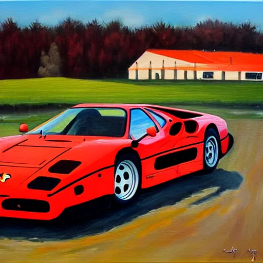 Image similar to a oil painting of a ferrari f - 4 0