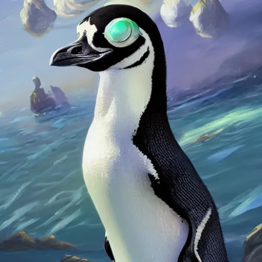 Prompt: african penguin close shot, cute, fantasy painting, concept art, global illumination, tankoban, 4 k, fantasy painting, hyper detailed, pixar animation style, 8 k, studio light, award winning, by artgerm, sylvain sarrailh, rossdraws, wlop, very beautiful