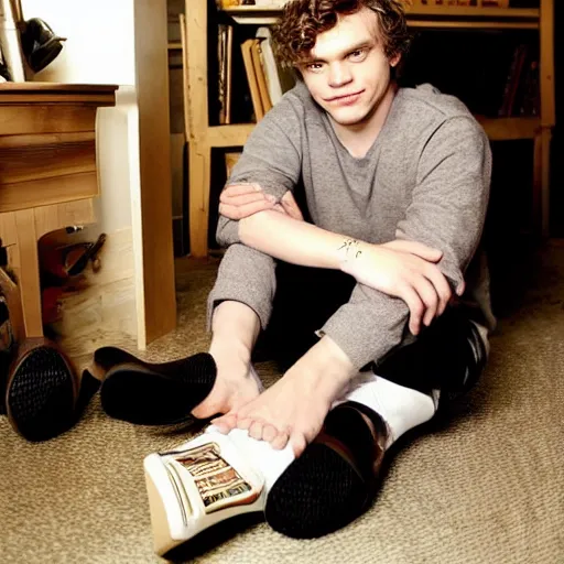 Image similar to evan peters showing his feet to the camera