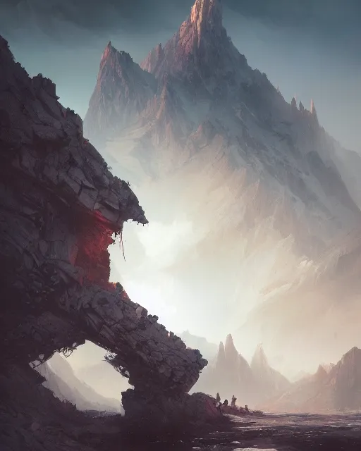 Image similar to the onix mountain, terrifying, environment art, fantasy art, landscape art, in the style of greg rutkowski, illustration, epic, fantasy, intricate, hyper detailed, artstation, concept art, smooth, sharp focus, ray tracing