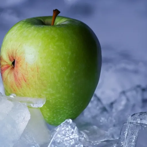 Prompt: an apple on ice fire