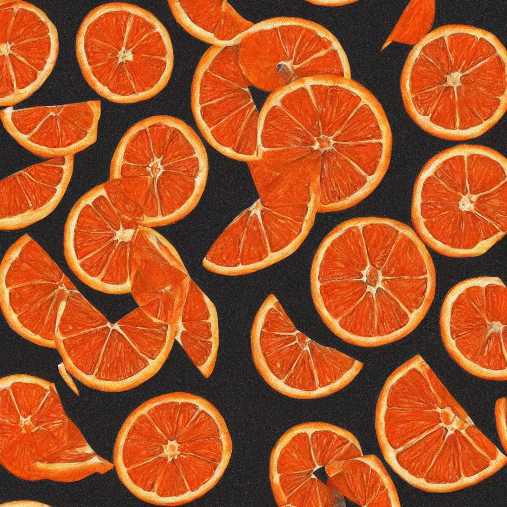 Image similar to pencil drawn orange slices texture art, 4k