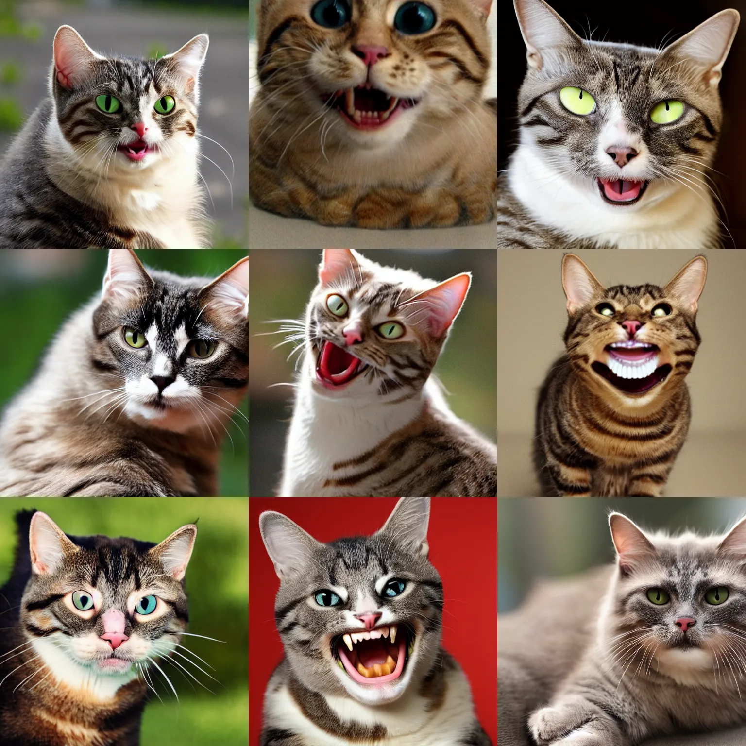 Prompt: Cat scrunge, sneering cat showing teeth in a comical grimace, scrungy, scrunges, scrunged