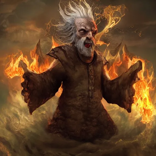 Image similar to n'lil, he is an old god who rules storms, earthquakes and fire.