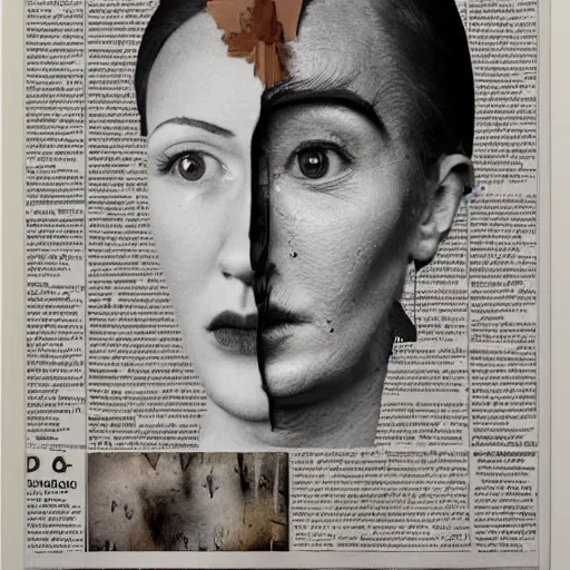 Image similar to newspaper collage, dada, beautiful nordic woman, extremely detailed, sharp, hyperrealistic, 8 k