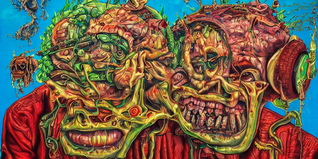 Prompt: refined oil painting lowbrow pop surreal masterpiece in the style of robert williams,