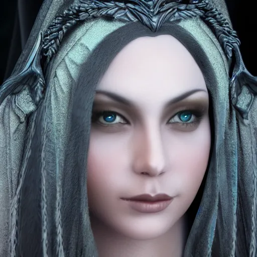 Image similar to beautiful dark sorceress female, 35mm, cinematic shot, photorealistic
