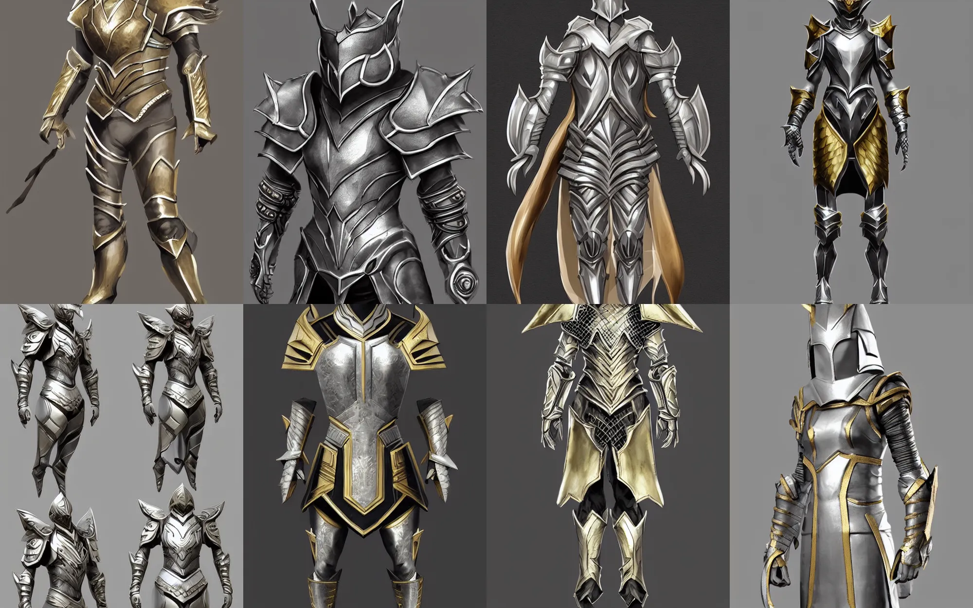 Prompt: very stylish fantasy armor, trending on artstation, silver, gold trim, character art, very smooth flat shading